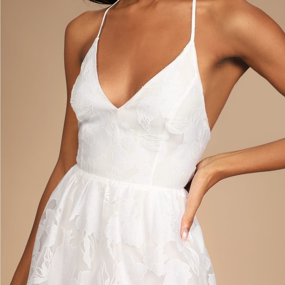 Feeling Like Forever White Jacquard Organza Lace-Up Midi Dress - Picture 6 of 8